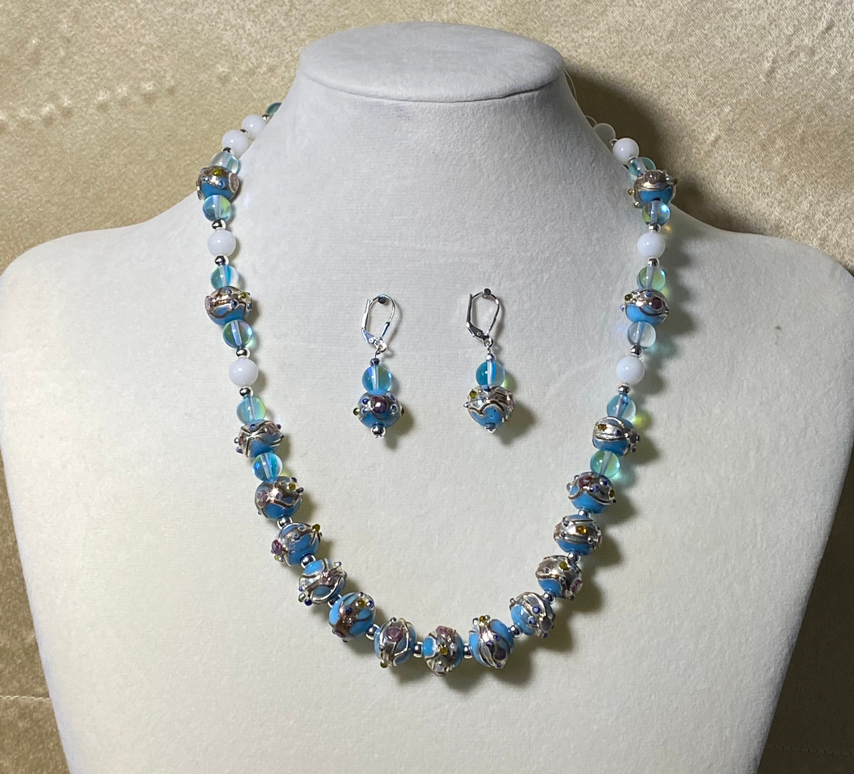Picture of Blue and Silver Necklace-Earrings