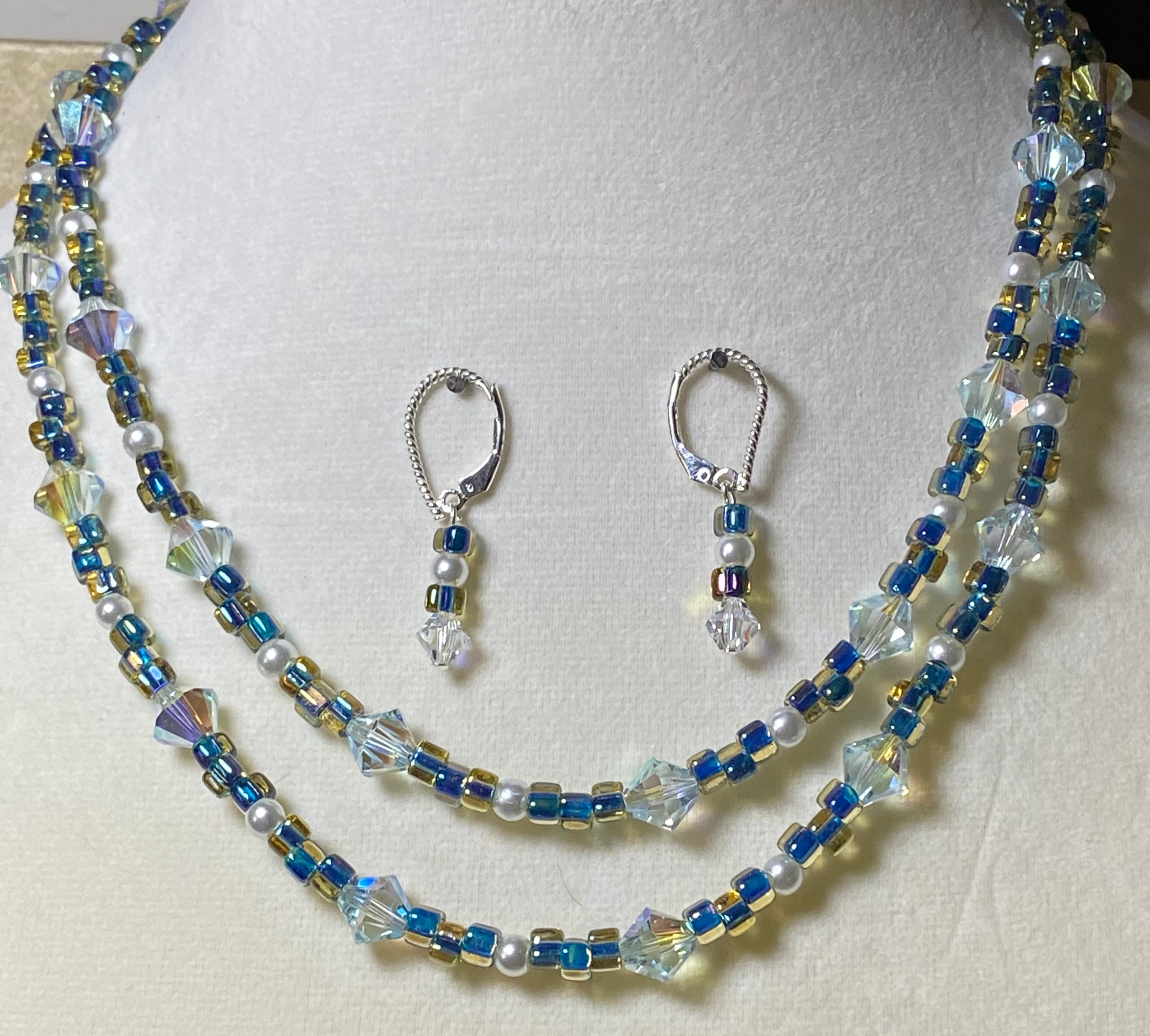 Picture of Crystal Double Strand Necklace-Earrings Set