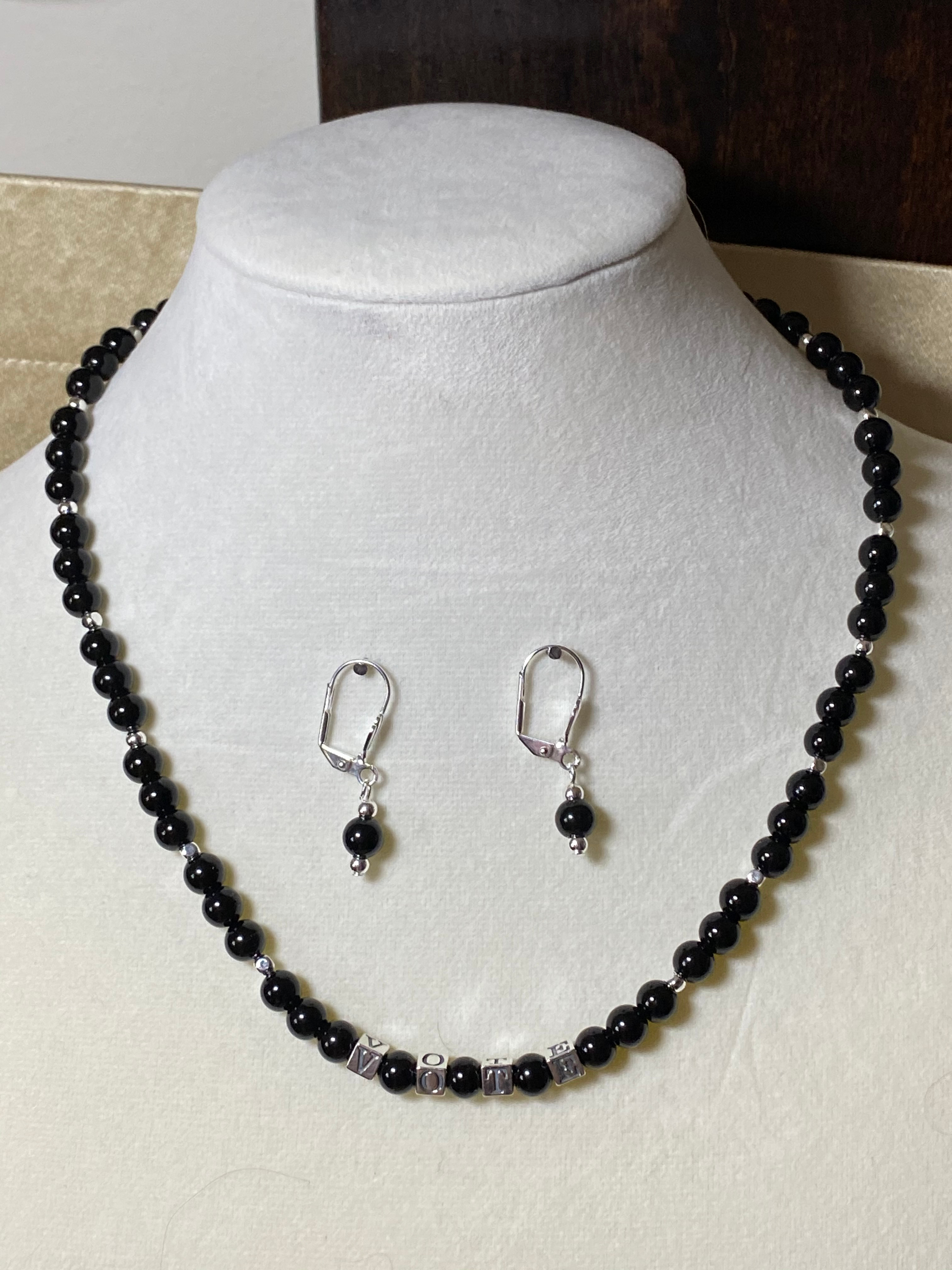 Picture of Black and Silver "VOTE!" Necklace-Earrings Set