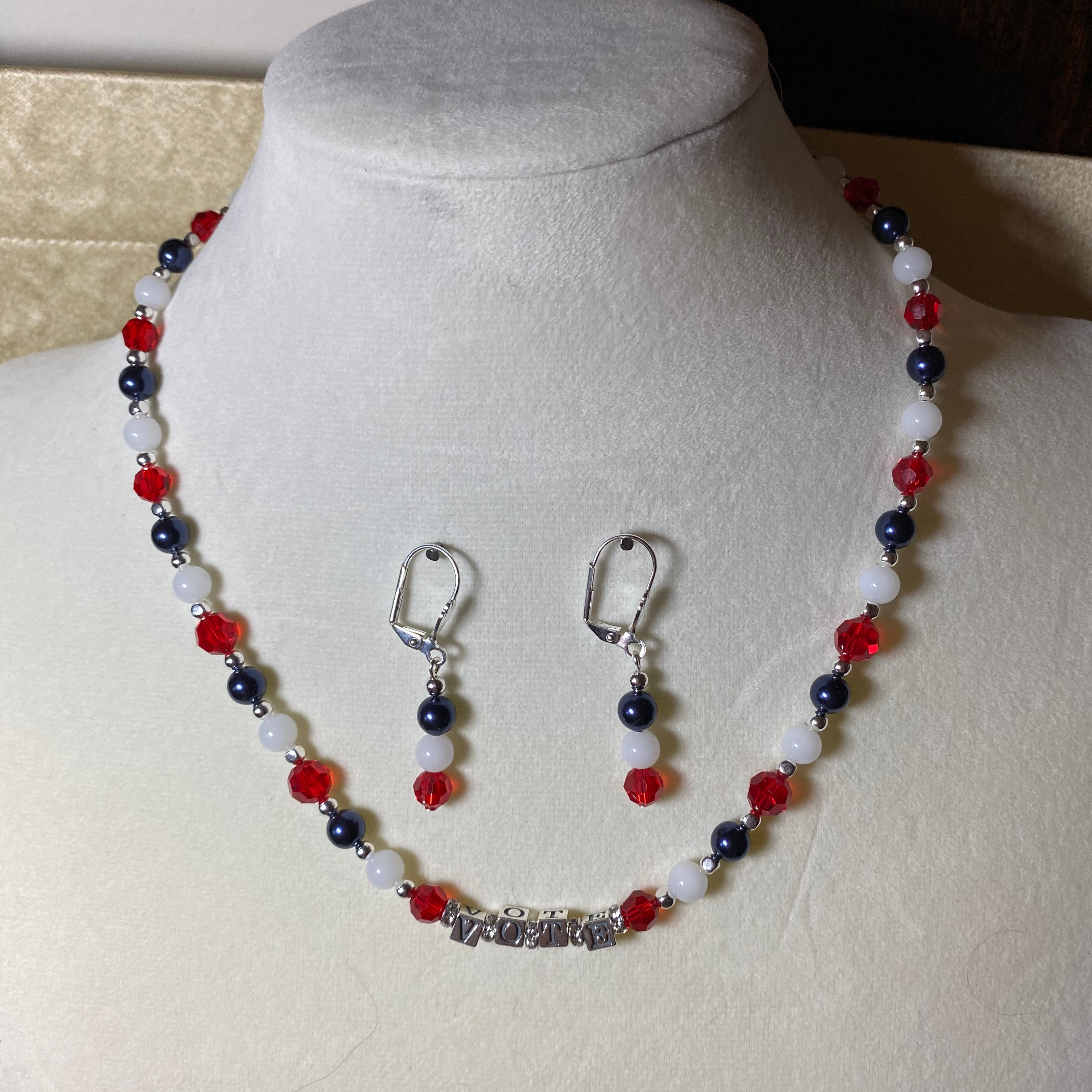 Picture of Patriotic Red, White, and Blue Necklace and Earrings